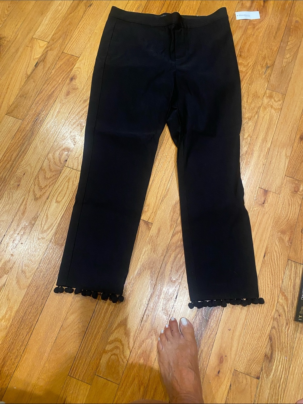 NWT Womens  Black Pom-Hem Stretch Pants